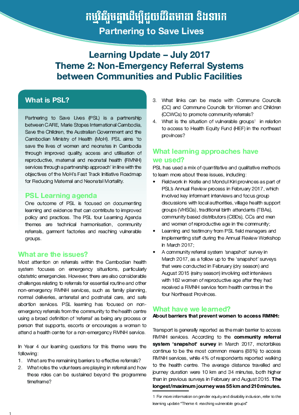 Learning Update – Theme 2: Non-emergency referral systems between communities and public facilities